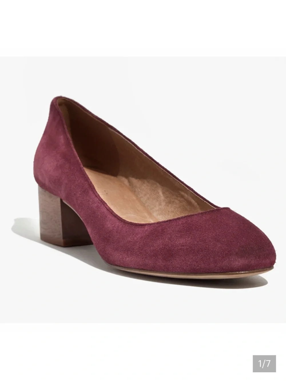 Madewell 8.5 Maroon suede block heel round toe slip on pumps - Picture 1 of 4